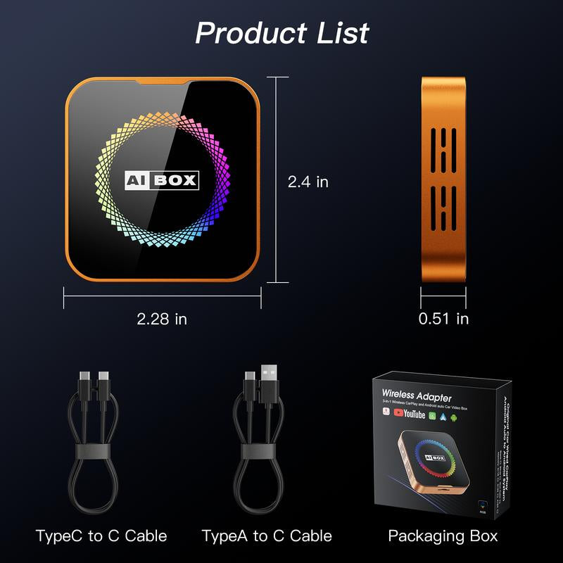 【Newyear2026】Picks with Carplay Aimoon Orange Ai Cube Pro Max Wireless Carplay Adapter for Iphone & Android Auto Ai Box with Netflix Youtube Supports TF Card Dongle Plug and Play Easy Setup Carplay Video Entertainment for Ios 10+ and Cars after 2015 Car